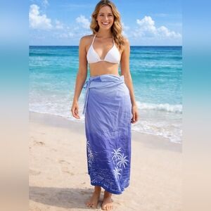 Jackie‎ K Purple White Tropical Beach Summer Palm Trees Wrap Maxi Skirt Size M